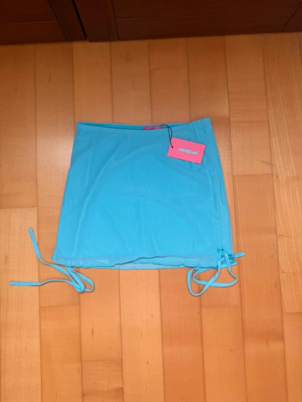 Women's Turquoise Mini Skirt with Gathered Sides, Size XS